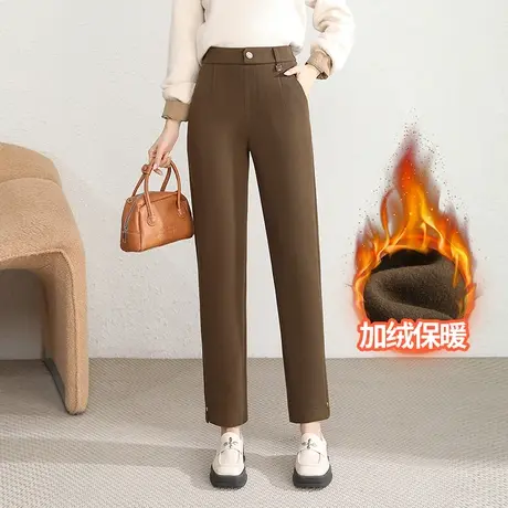 百搭保暖直筒裤女2023秋冬新款加绒显瘦遮肉松紧腰口袋休闲九分裤图片