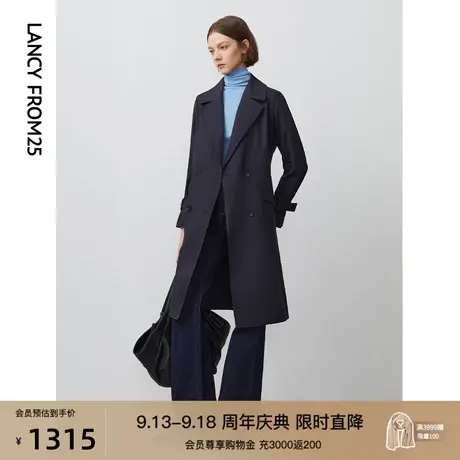 朗姿英伦风双排扣时尚休闲气质中长款风衣商场同款女士大衣外套图片