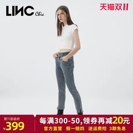 商场同款LINC金羽杰2023年秋季新款复古洗水束腰小脚裤牛仔长裤女图片