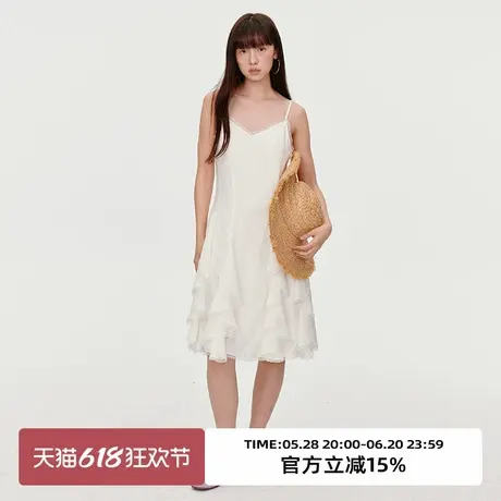 omont蛋挞家 气质白色蕾丝不规则连衣裙2025春季收腰显瘦吊带裙子图片
