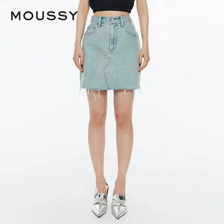 MOUSSY 夏季高腰做旧水洗毛边短款牛仔裙女028HS411-0081图片