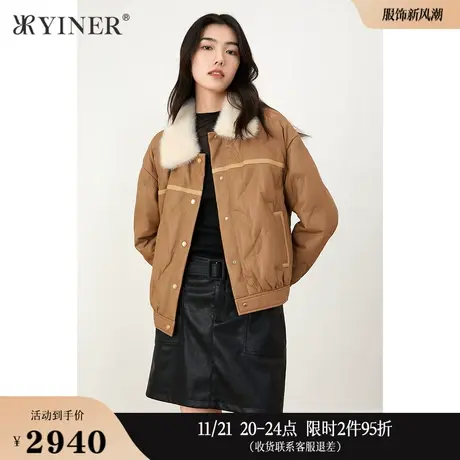 YINER音儿线上专选女装冬季短款水貂毛领真皮保暖白鸭绒羽绒服图片