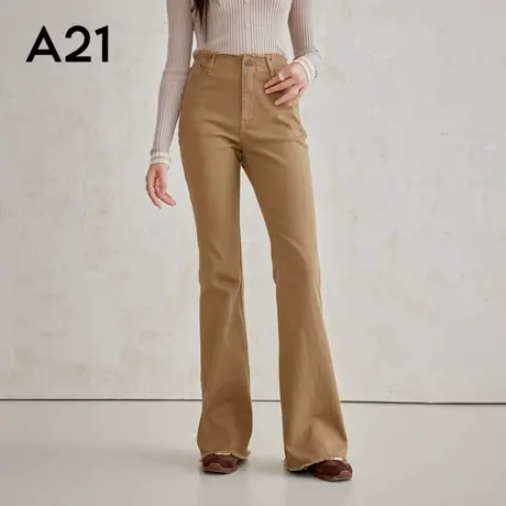 A21女装美式复古高腰紧身显瘦微喇百搭牛仔裤图片