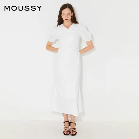 下)MOUSSY 新品气质淑女风捏褶泡泡袖V领连衣裙女010FA230-6880图片