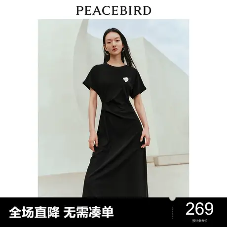 太平鸟短袖连衣裙女春新款设计感不规则下摆收腰T恤裙休闲潮商品大图