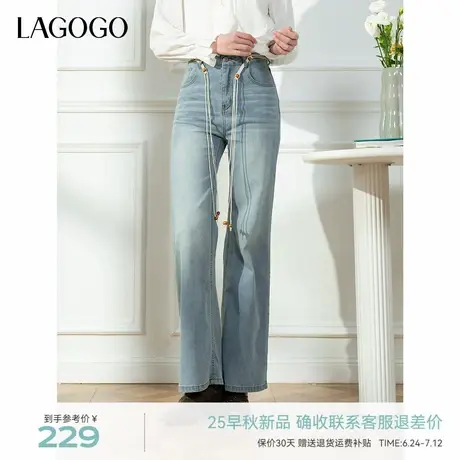 理想裤LAGOGO高腰微喇牛仔裤女拉谷谷2025年夏秋新款显瘦通勤长裤图片