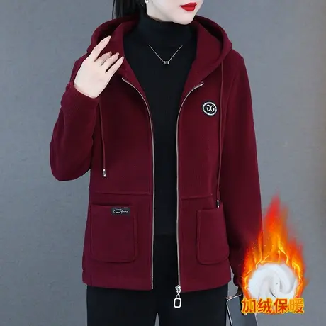 休闲加绒加厚开衫外套女秋冬2023年新款百搭时尚连帽丝绒拉链卫衣图片
