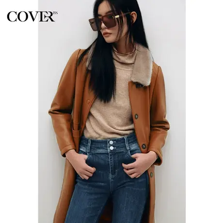 COVER冬季水貂毛领显瘦绵羊皮保暖皮草图片