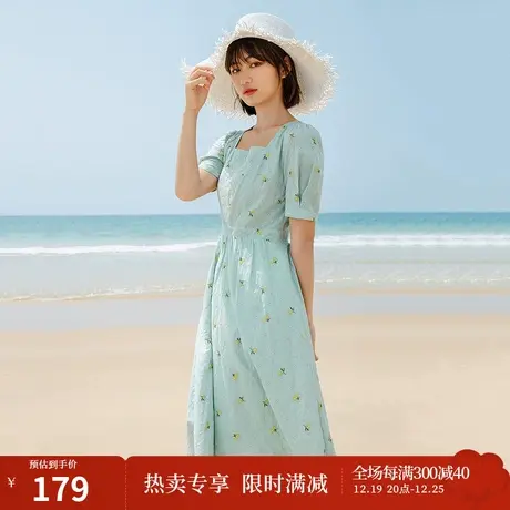 茵曼连衣裙女夏季2023年新款小清新田园风法式甜美初恋小个子方领图片