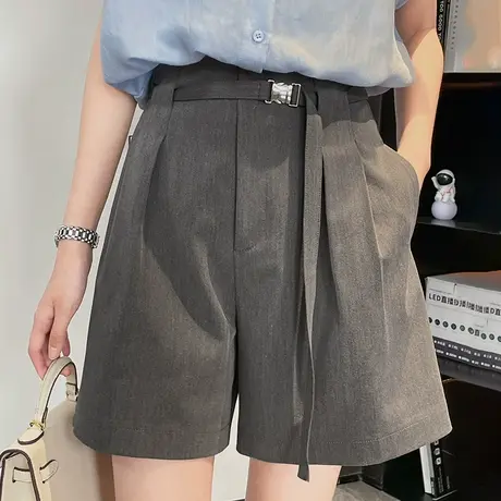 高腰短裤女夏季薄休闲裤子2024新款垂感宽松直筒西装阔腿五分中裤图片