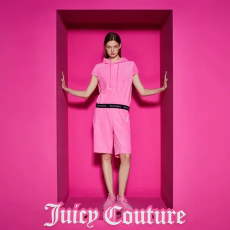 Juicy Couture橘滋新款甜美可人撞色女装松紧连帽短袖针织衫图片