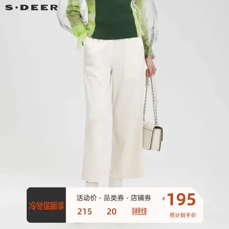 sdeer圣迪奥女装复古松紧插袋灯芯绒阔腿长裤S221Z0803图片