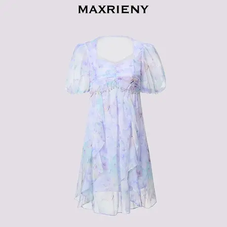 【奥莱】MAXRIENY蝴蝶仙紫紫蝴蝶印花连衣裙图片