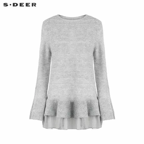 sdeer圣迪奥女装罗纹圆领网纱拼接宽松针织衫S244Z3530图片