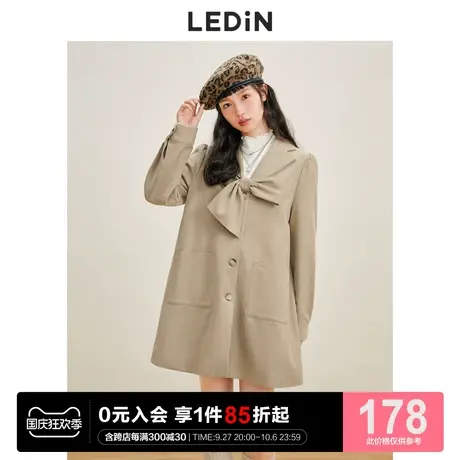 乐町蝴蝶结装饰风衣休闲秋季新款中长款英伦风风衣外套女宽松图片