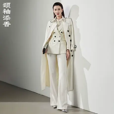 颈袖添香2024春装新款女装时尚修身通勤过膝中长款外套风衣图片