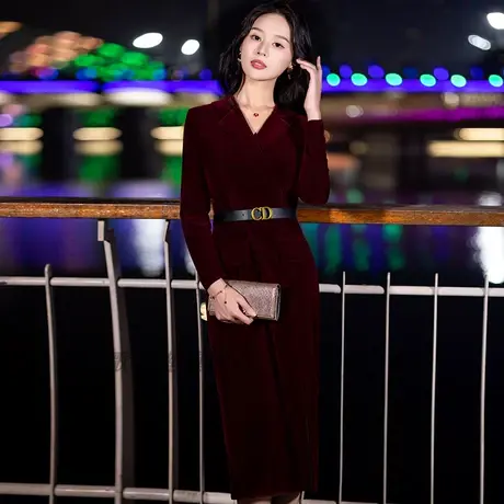 妈妈晚礼服裙秋冬婚礼高端喜婆婆婚宴装2023新款高贵平时可穿长袖图片