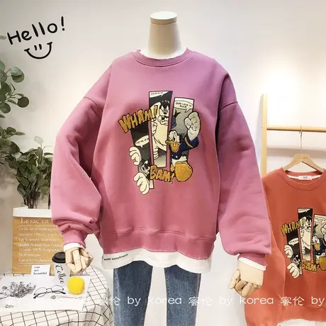 加绒厚卫衣女2020冬季韩国东大门假两件套装卫衣保暖外套大码显瘦图片