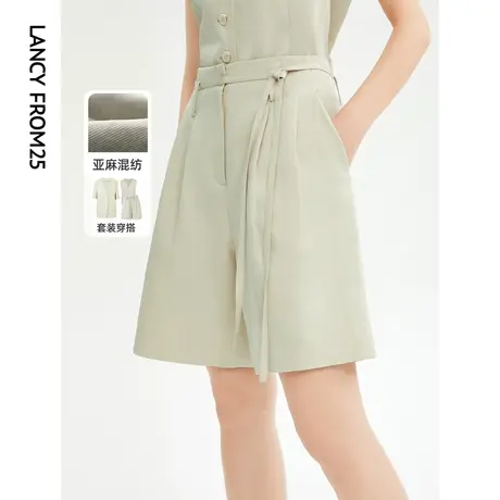 朗姿复古高腰阔腿短裤高级感直筒五分裤休闲裤女2023夏季新款裤子图片
