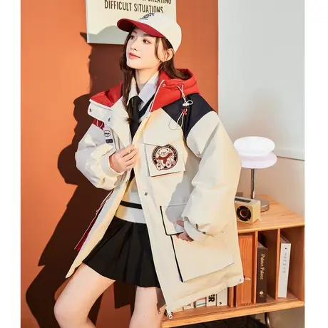 唐狮2023冬季新款羽绒服女短款工装派克服连帽爆款加厚外套11.29图片