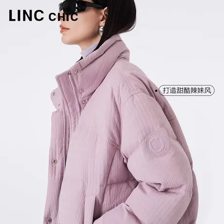 LINCCHIC金羽杰羽绒服女2023秋冬新品都市时髦轻奢加厚短款面包服图片