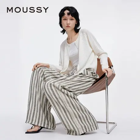 MOUSSY 2025夏季新品条纹通勤休闲松紧腰阔腿长裤028ISA31-1001图片