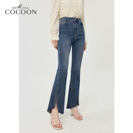 MISSCOCOON开叉微喇裤子24春装新款女高腰瘦腿牛仔裤图片