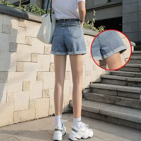 浅色高腰牛仔短裤女秋季薄款2023年新款宽松a字网红阔腿热裤潮ins图片