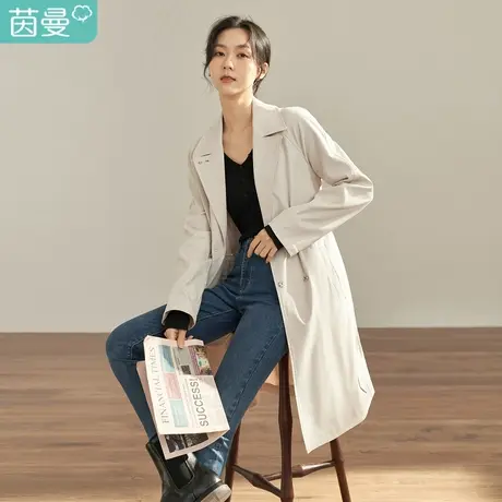 【商场同款】茵曼2023春女装新款通勤翻驳领收腰双排扣长袖风衣图片