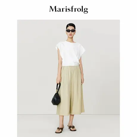 【精简美学】Marisfrolg玛丝菲尔夏季新款卡其色莱赛尔阔腿休闲裤图片