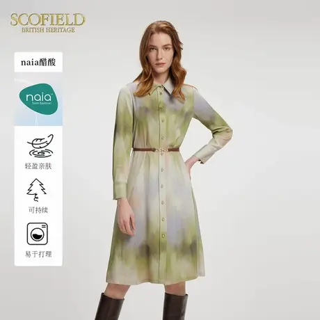 【naia醋酸】Scofield女装通勤不规则晕染印花连衣裙2025夏季新品图片