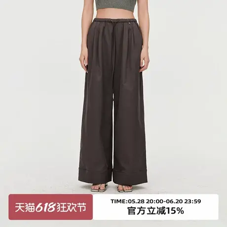 omont蛋挞家 复古松紧腰直筒休闲裤2025春季高腰通勤阔腿显瘦长裤图片