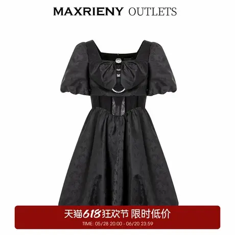 【奥莱】MAXRIENY蕾丝花苞连衣裙夏日泡泡袖小黑莓裙图片