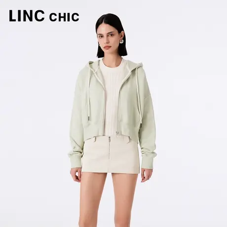 LINCCHIC金羽杰卫衣开衫女2023年秋冬新款落肩连帽外套S233HD440Y图片