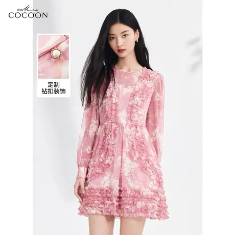 MISSCOCOON法式时尚裙女2023春季新款气质圆领收腰显瘦a字连衣裙图片