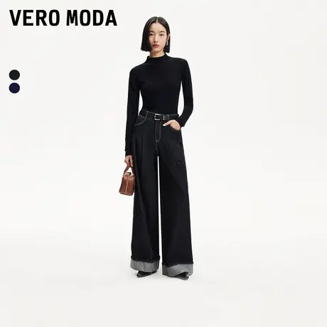 Vero Moda奥莱牛仔裤女2025早春新款翻脚口设计大阔腿通勤休闲商品大图