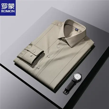 罗蒙春秋季长袖衬衫男商务休闲高级感抗皱弹力竹纤维大宽条纹衬衣商品大图