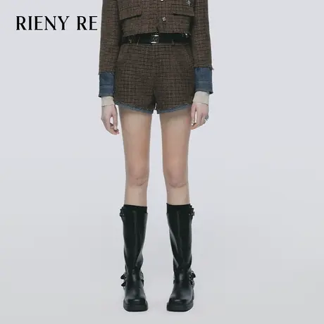 RIENYRE短裤女2023秋冬新款美式复古小香风高腰毛呢外穿休闲裤子图片