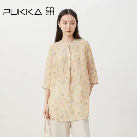 蒲PUKKA 原创设计女装2023春夏苎麻小碎花宽松H型七分袖衬衫图片