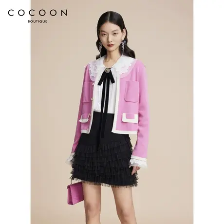 可可尼COCOON商场同款2024秋冬新款浪漫星星图案网纱工艺拼接短裙图片