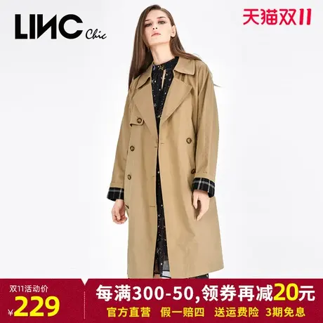 LINC金羽杰风衣外套女秋季新款长款大翻领英伦风潮流上衣官方正品图片