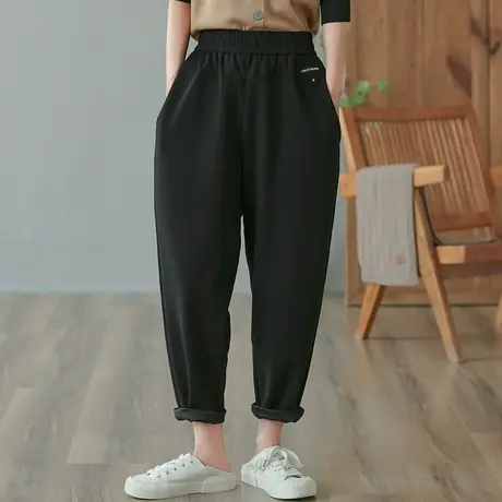 dza 高腰显瘦黑色长裤女士秋季百搭休闲裤子宽松阔腿裤直筒哈伦裤图片
