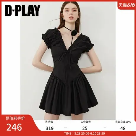 DPLAY2025年夏季新款黑色连衣裙女短款法式收腰裙子短裙小黑裙图片