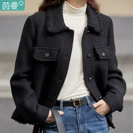 茵曼法式小香风毛呢外套短款秋冬2023新款女装小个子上衣夹克高定图片