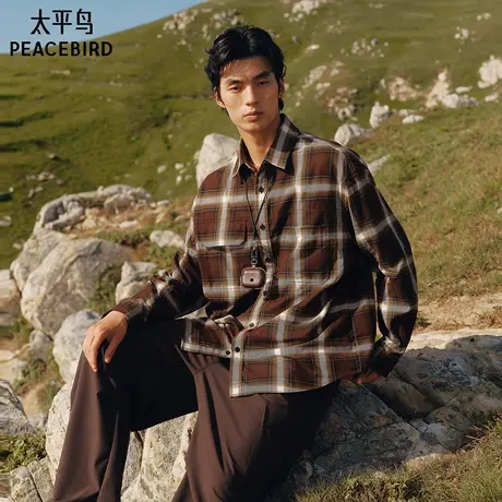 【商场同款】太平鸟男装 美式潮流格纹纯棉长袖衬衫男B2CHF3224M图片