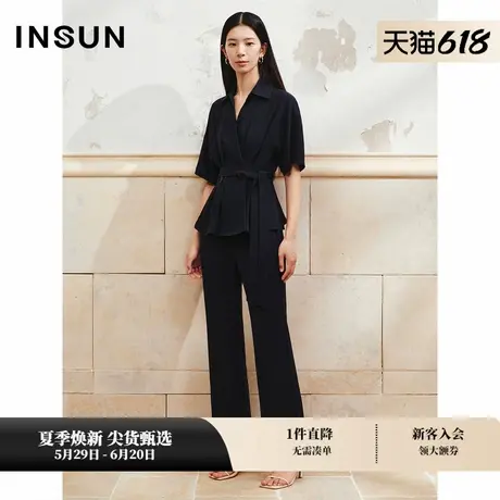 INSUN恩裳专选夏季翻领收腰捏褶醋酸衬衫图片