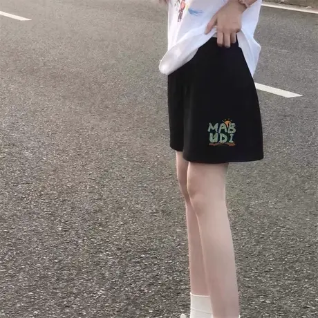 夏季休闲运动五分裤hiphop潮牌街头风高腰裤子ins潮纯棉阔腿短裤图片