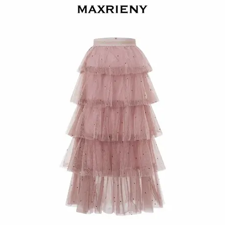 【奥莱】MAXRIENY波点蕾丝网纱半裙廓形塔裙仙女半身裙图片