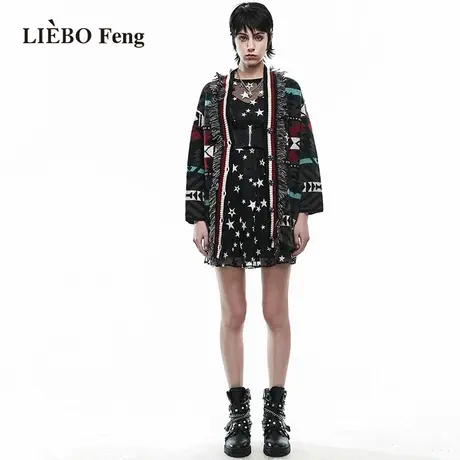 裂帛LIEBOFeng设计师品牌2023宽松菱格纹复古高街时髦针织衫开衫图片