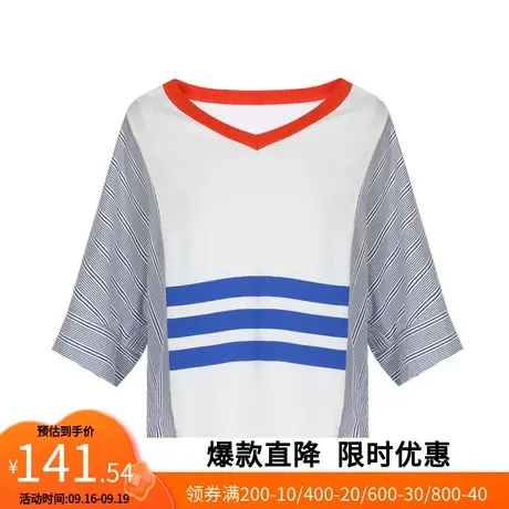 【艾格】2023春季新款女装简约百搭针织慵懒风休闲宽松V领上衣图片